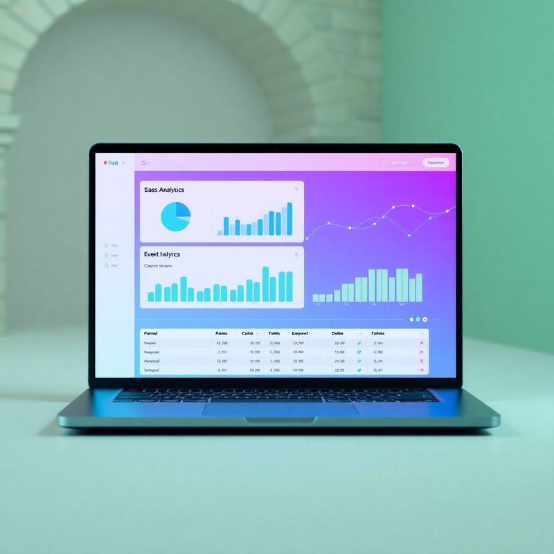 Kingsley Co product interface on a laptop screen with funnel charts and event stream